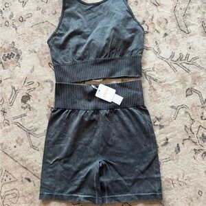 Charcoal sports bra and bike shorts set for Active Performance